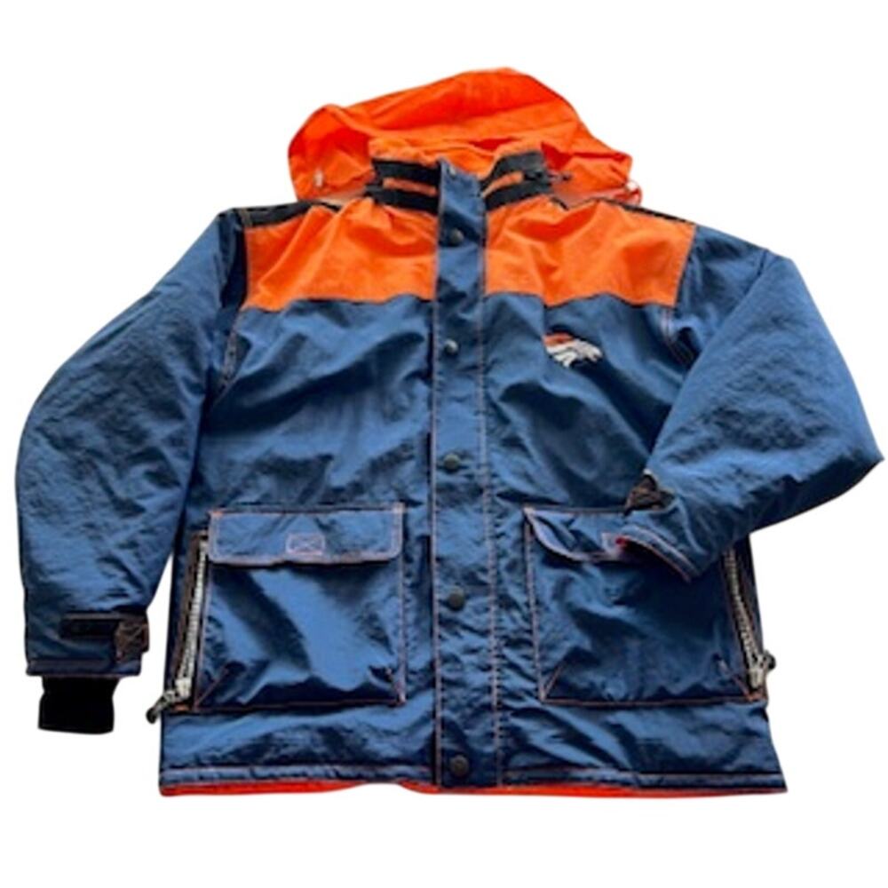 Vintage Champion Denver Broncos Coat Mens L Fleece Lined Spell Out Jacket